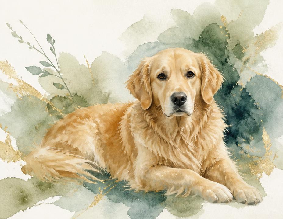 Aquarell eines ruhig liegenden Golden Retrievers