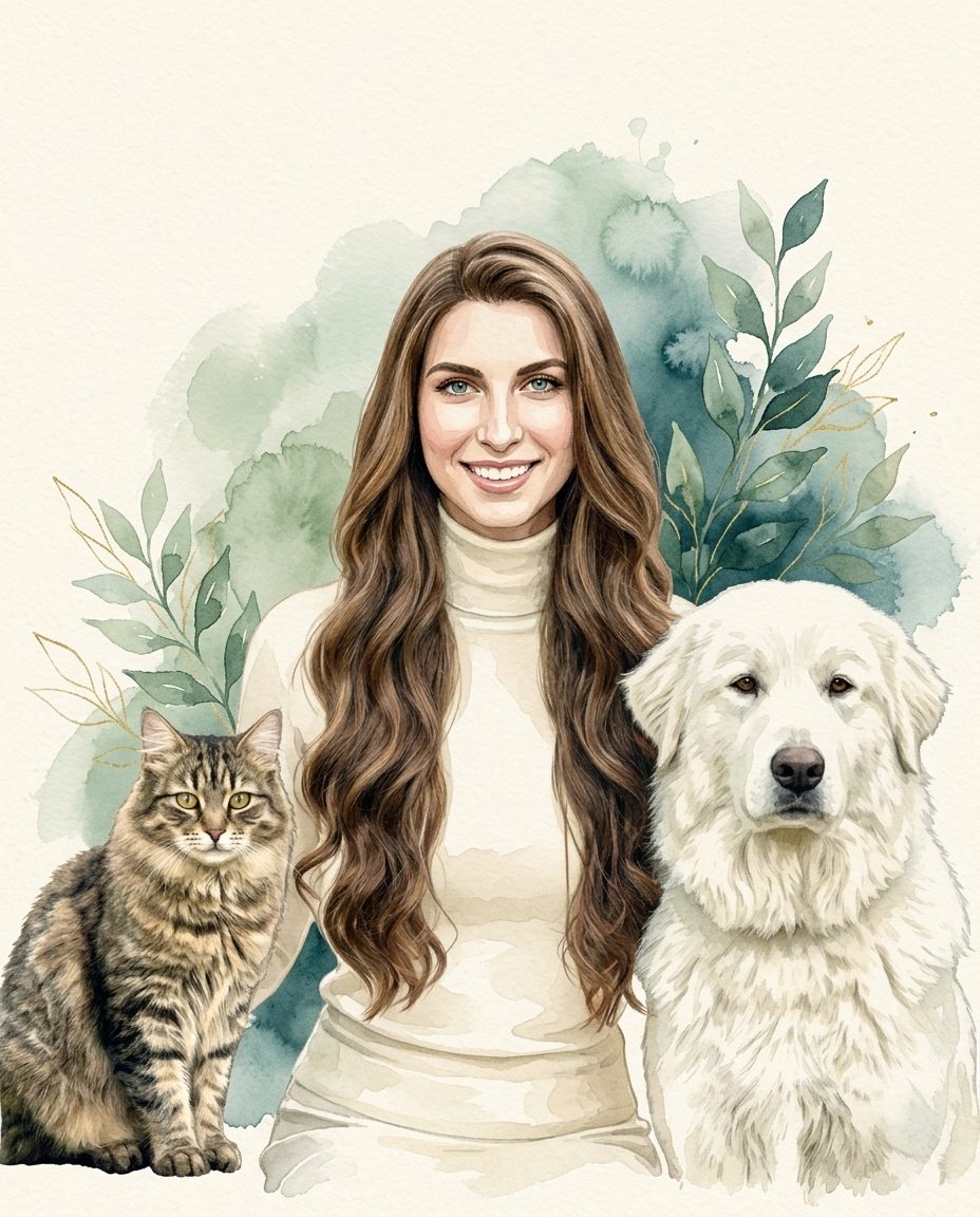 Aquarell: Melanie Wolf mit Hund und Katze